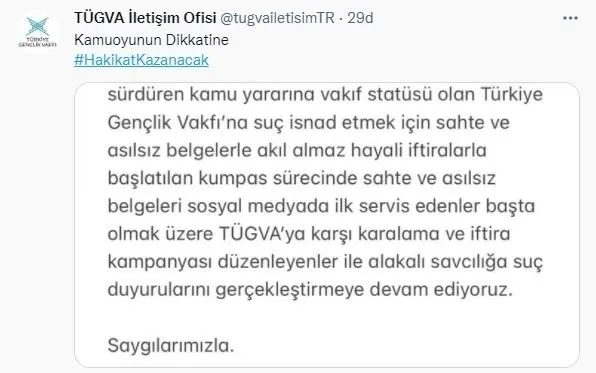 Son dakika: TÜGVA’dan suç duyurusu açıklaması