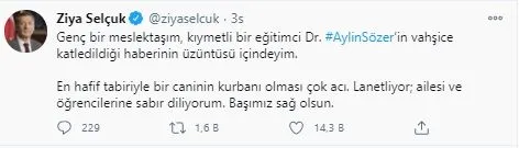 Son dakika: Siyasi isimlerden Aylin Sözer cinayetine tepki! Yargı gerekeni yapacaktır