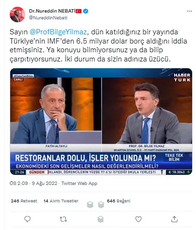 Son dakika: Hazine ve Maliye Bakanı Nureddin Nebati'den Prof. Dr. Bilge Yılmaz'ın IMF iddialarına sert yanıt - 2