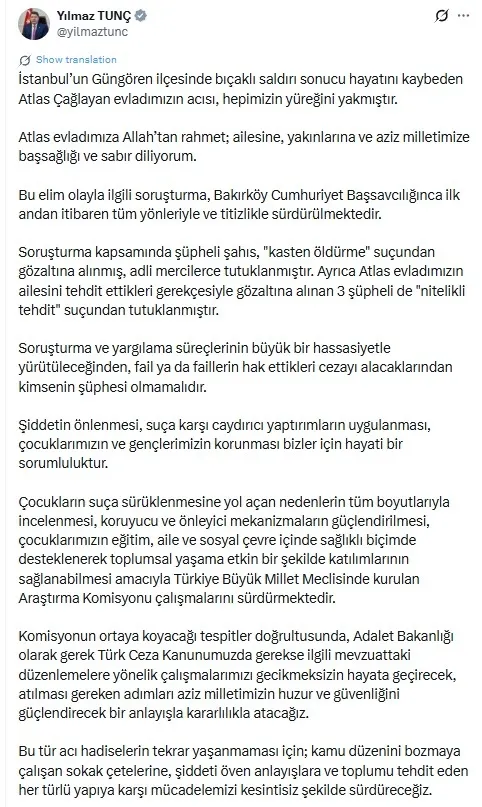 baskan-erdogandan-atlas-cinayetine-net-mesaj-failler-en-agir-cezayi-alacak-tehdit-mesajlarina-sorusturma-3-tut-1768852039179.jpg Adalet Bakanı Tunç'tan Atlas Çağlayan'ın bıçaklanarak öldürülmesine ilişkin açıklama (X)