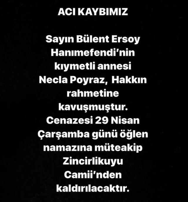 Bülent Ersoy’un annesi Necla Poyraz’ın cenaze programı belli oldu