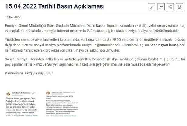 son-dakika-egmden-suriyeli-siginmacilar-adina-acilan-sahte-sosyal-medya-hesaplarina-dair-flas-aciklama-1650048587368.jpeg EGM'den flaş açıklama | Suriyeli provokasyonunda FETÖ ve PKK izi - 1