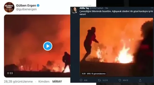 Gülben Ergen ve Atilla Taş’tan algı operasyonu! Yangın yalanını bilerek paylaştılar