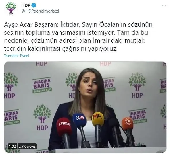 HDP’li Ayşe Acar Başaran PKK elebaşı Abdullah Öcalan’a methiyeler dizdi - 2