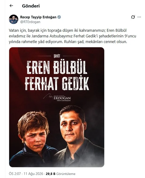 Başkan Erdoğan'dan şehit Eren Bülbül ve Ferhat Gedik mesajı - 1