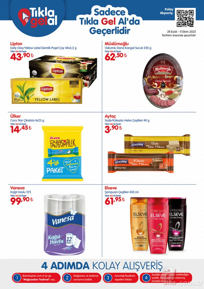 28 Eylül Bizim Toptan Market indirim kataloğu yayınlandı! 2 kg kaşar peynir 285 TL, 3 kg çay 267 TL, 3 kg çay 267 TL, 50’li karton bardak 12.46 TL’den satışa sunuluyor 2