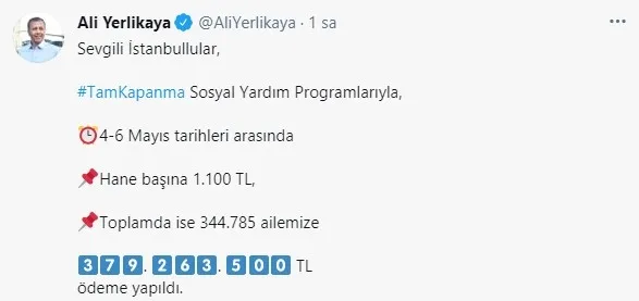 İstanbul Valisi Ali Yerlikaya: İstanbul'da tam kapanmada 344.785 aileye 1100'er lira yardım yapıldı - 1