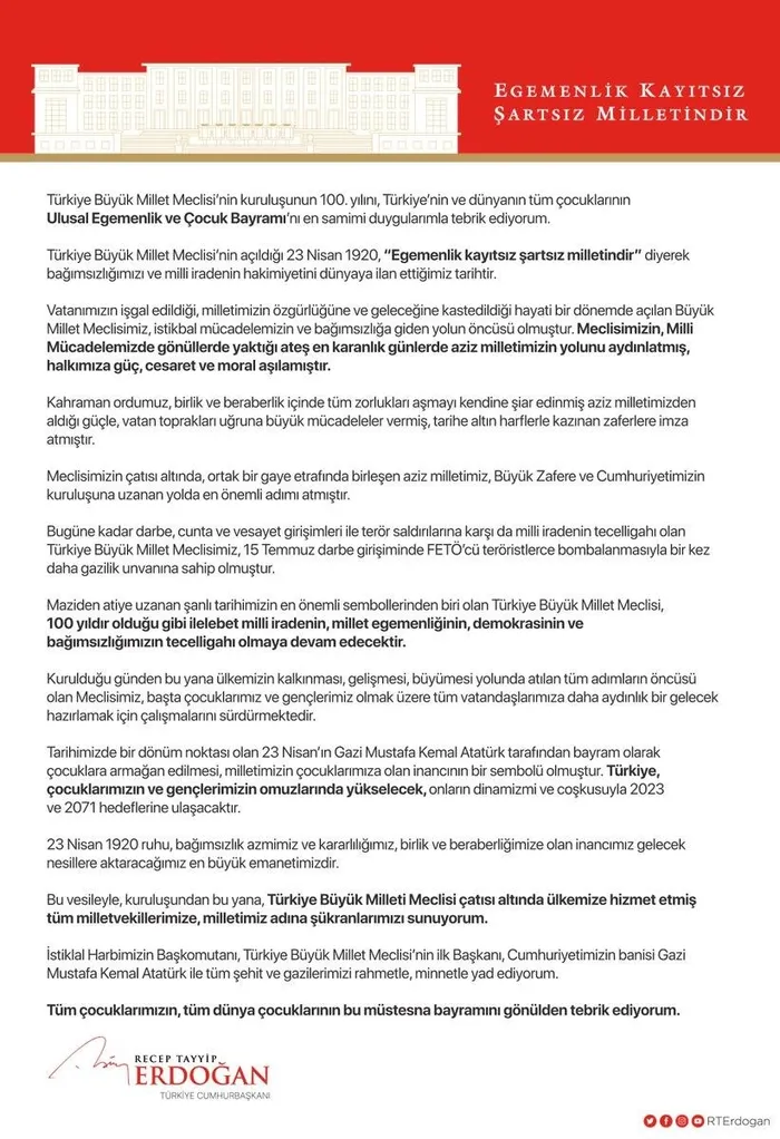 Son dakika: Başkan Erdoğan'dan 23 Nisan mesajı - 2