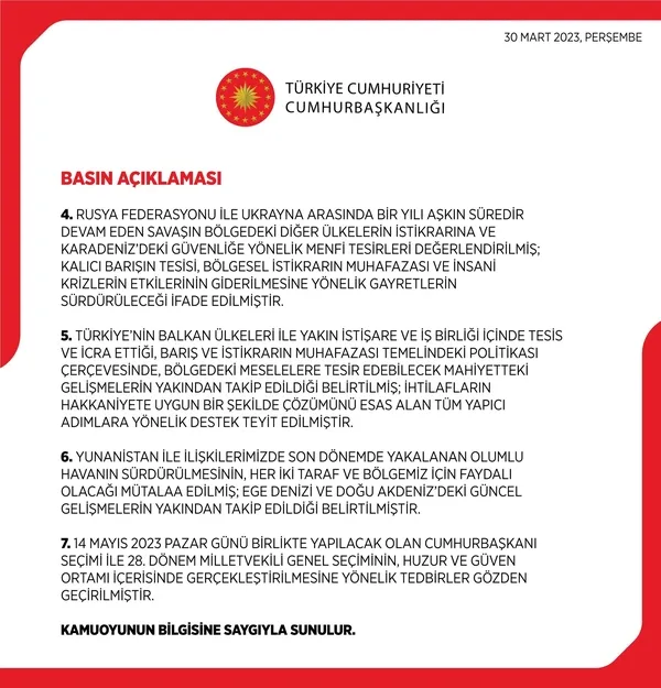 Cumhurbaşkanlığı Külliyesi’ndeki MGK zirvesi sonrası yazılı açıklama