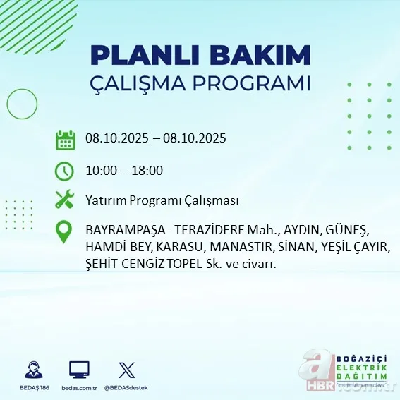8 EKİM İSTANBUL ELEKTRİK KESİNTİSİ | 9 saat sürecek! Elektrikler ne zaman gelecek? Hangi ilçelerde kesinti olacak? 6