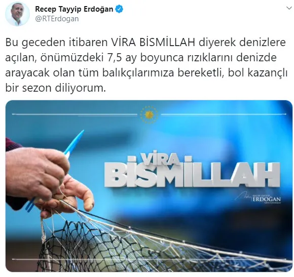 Son dakika: Başkan Erdoğan'dan "Vira Bismillah" paylaşımı - 1