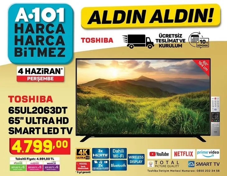 A101 4 Haziran 2020 aktüel ürünler kataloğu: Toshiba Ultra HD Smart Led TV sürprizi! İşte A101 aktüel kataloğu