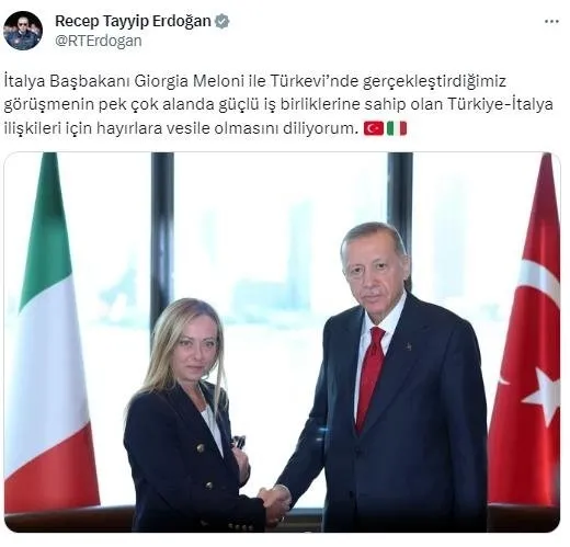 Başkan Recep Tayyip Erdoğan İtalya Başbakanı Giorgia Meloni’yi kabul etti