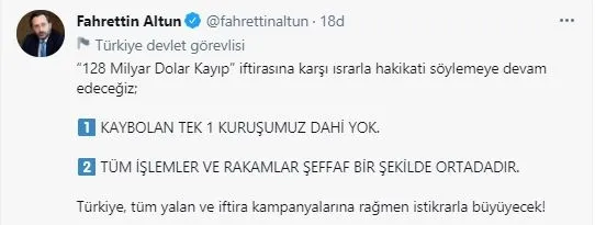 İletişim Başkanı Fahrettin Altun’dan son dakika 128 Milyar Dolar yanıtı! Kaybolan bir kuruşumuz dahi yok