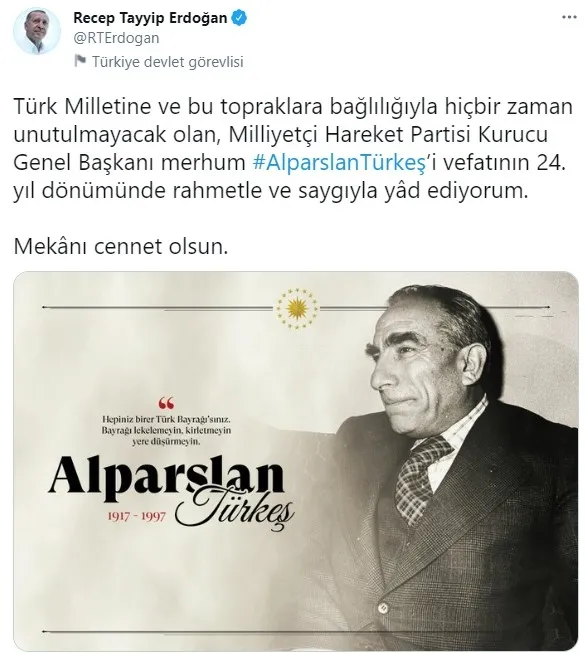 Son dakika: Başkan Erdoğan Alparslan Türkeş'i vefatının 24. yılında andı - 1