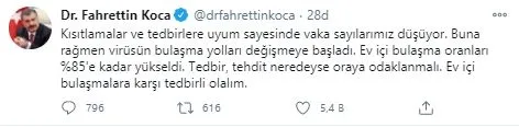 Son dakika: Bakan Koca uyardı! Ev içi bulaşma oranında korkutan yükseliş