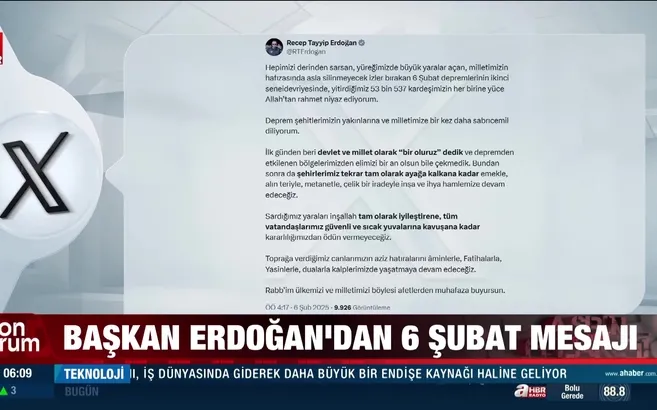 Başkan Erdoğan’dan 6 Şubat mesajı