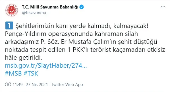Son dakika | MSB duyurdu: Pençe-Yıldırım şehidinin kanı yerde kalmadı! İşte etkisiz hale getirilen terörist sayısı - 2