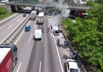 Otoyolda yangın paniği kamerada