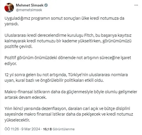 fitch-ratings-turkiyenin-kredi-notunu-yukseltti-1709973265728.jpg Fitch Ratings Türkiye'nin kredi notunu yükseltti! Hazine ve Maliye Bakanı Şimşek: 12 yıl sonra bir ilk! İstikrar daha da güçlenecek... - 3