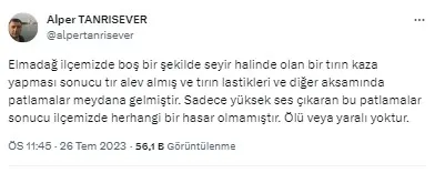 Ankara’da kaza yapan TIR alev aldı! Yaşanan patlamalar sonrası Elmadağ Kaymakamlığı’ndan açıklama