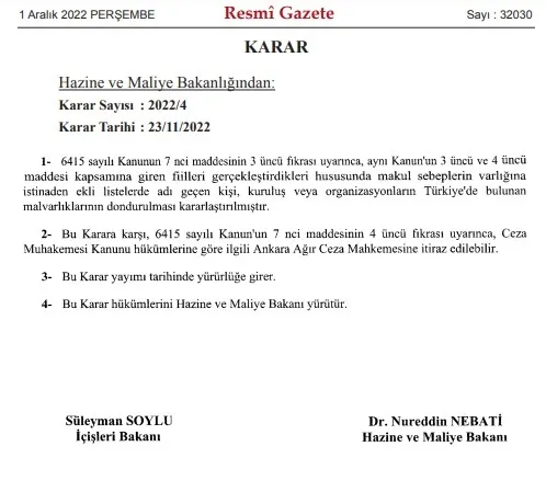 O kişilerin mal varlıkları donduruldu! Karar Resmi Gazete’de! DEAŞ ile iltisak detayı...