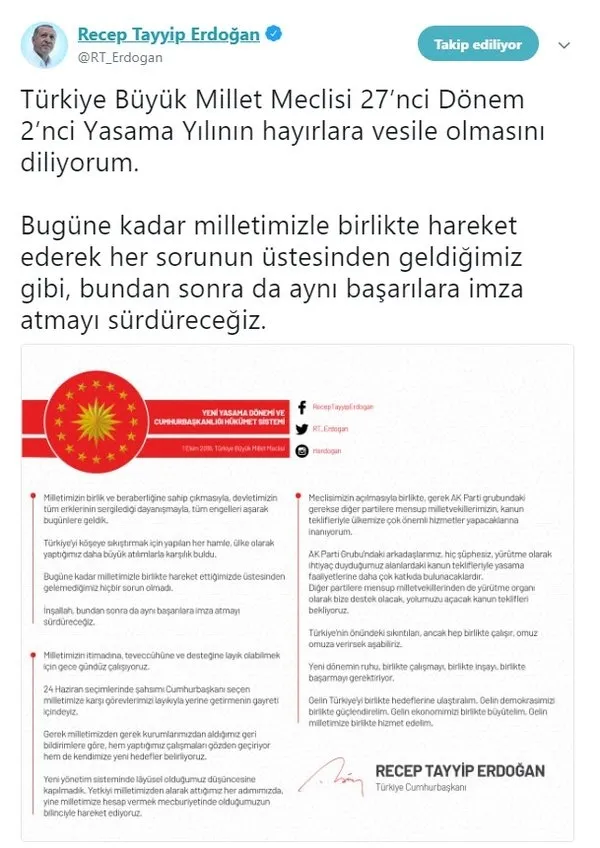 Başkan Erdoğan'dan yeni yasama yılına dair mesaj - 1