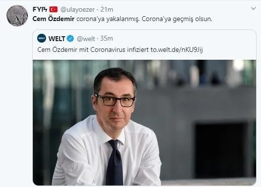 Son dakika: Türkiye düşmanı Cem Özdemir’in koronavirüs testi pozitif çıktı! Sosyal medyadan dikkat çeken yorum
