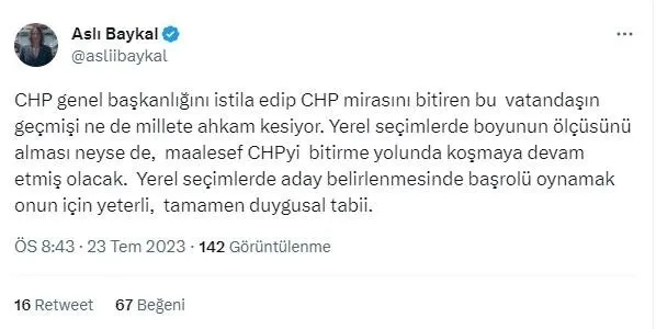 Aslı Baykal’dan Kılıçdaroğlu’na salvo: CHP mirasını bitirdi! Geçmişi ne ki ahkam kesiyor