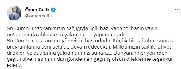 Cumhurbaşkanı Yardımcısı Fuat Oktay: Cumhurbaşkanı Erdoğan’ın sağlık durumu çok iyi