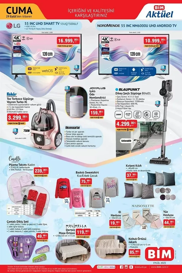 3 Ekim BİM aktüel ürünler kataloğu yayınlandı! Yeni ayın ürünleri arasında 159 TL’ye tereyağı 109 TL’ye 5kg yoğurt, 95 TL’ye 500 gr kaşar peynir satılıyor