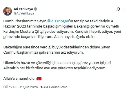Ali Yerlikaya'nın paylaşımı