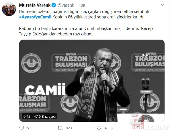 Başkan Erdoğan'ın Ayasofya'yı ibadete açan imzayı atmasının ardından sosyal medyada destek mesajları yaptı 3