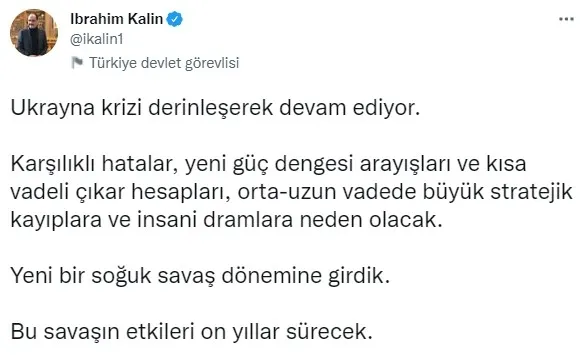 Cumhurbaşkanlığı Sözcüsü İbrahim Kalın: Yeni bir soğuk savaş dönemine girdik - 2