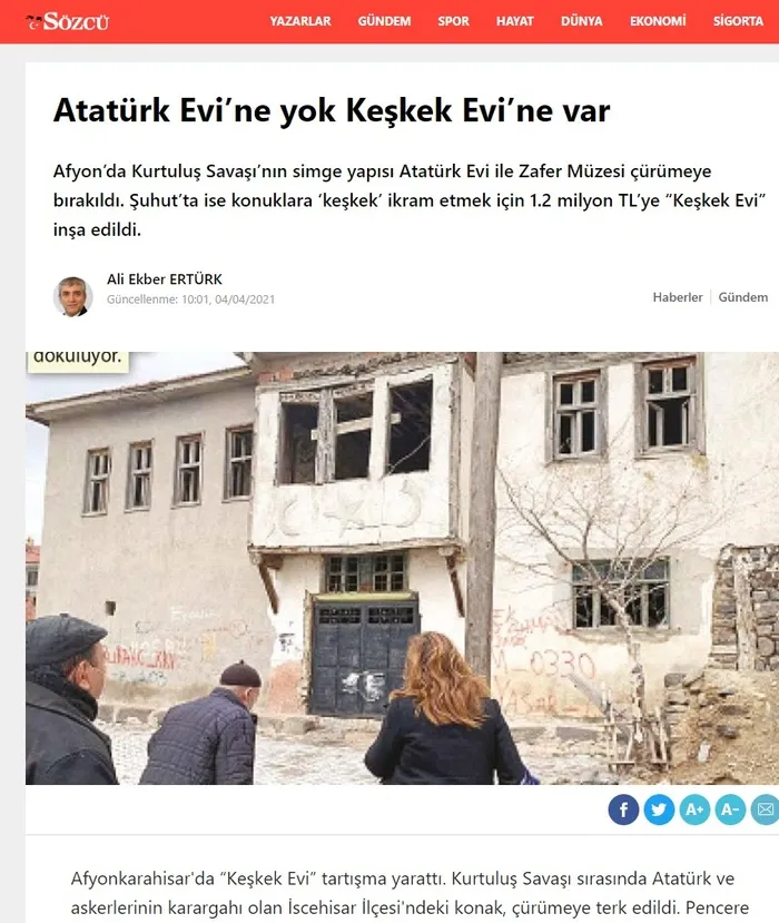 Son dakika: Afyonkarahisar Valiliğinden Sözcü Gazetesi'ne flaş "Atatürk Evi" yanıtı - 1