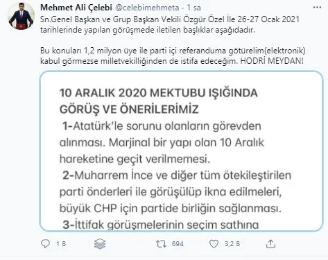 CHP’den istifa eden Mehmet Ali Çelebi’den Kemal Kılıçdaroğlu ve Özgür Özel’e ’Hodri meydan’ çıkışı