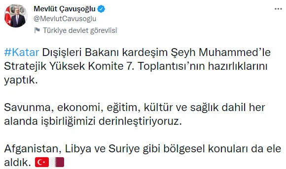 Dışişleri Bakanı Mevlüt Çavuşoğlu Katarlı mevkidaşı Şeyh Al Sani ile görüştü - 2