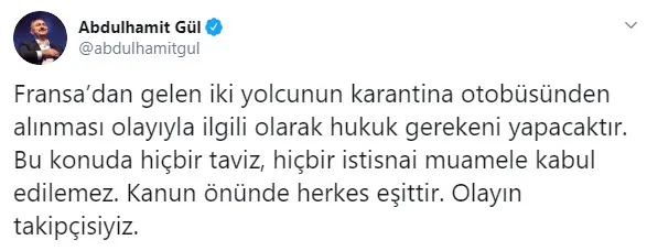 Adalet Bakanı Gül'den '2 yolcu karantina otobüsünden alındı' iddiaları hakkında açıklama yaptı - 1