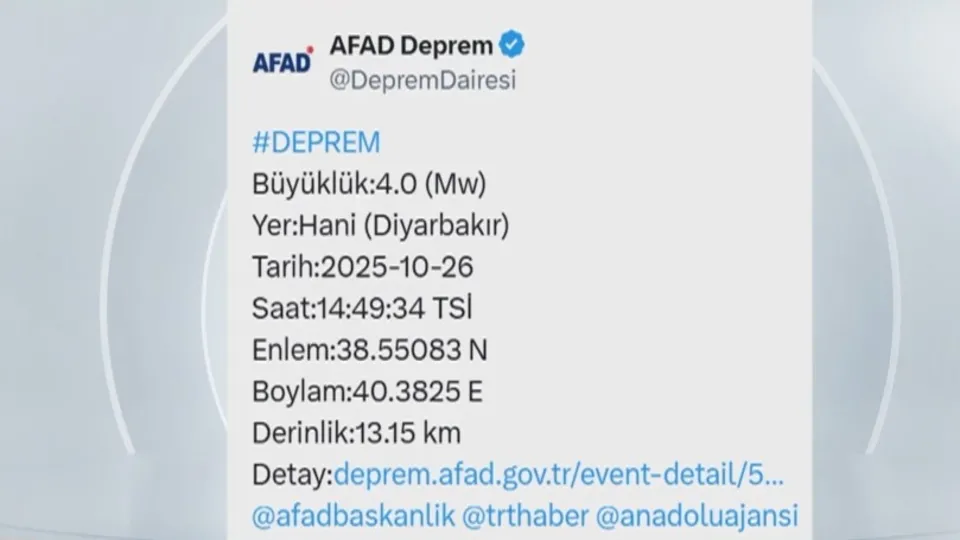 Diyarbakır’da 4 büyüklüğünde deprem