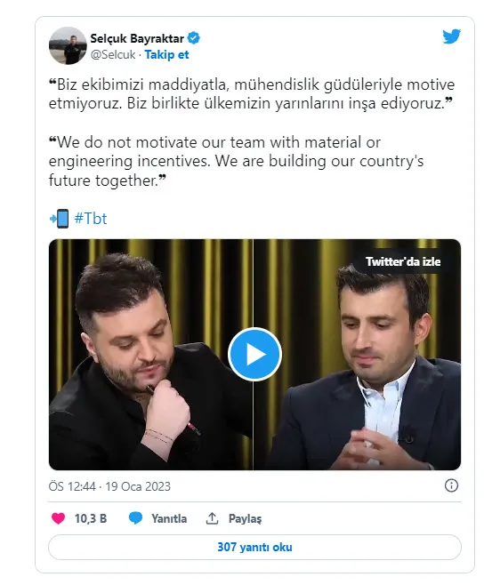 Baykar Teknoloji lideri Selçuk Bayraktar’dan DEVA Partisi Genel Başkanı Ali Babacan’a gönderme: Bu ekibi parayla motive edemezsiniz