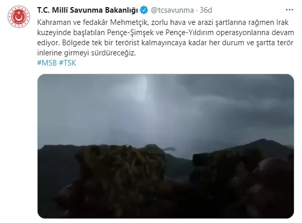 MSB: Mehmetçik zorlu şartlara rağmen Pençe-Şimşek ve Pençe-Yıldırım operasyonlarını sürdürüyor