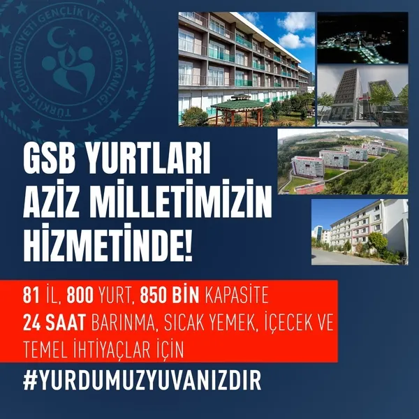 81 ildeki 800 yurt depremzedelerin hizmetinde! Gençlik ve Spor Bakanı Mehmet Muharrem Kasapoğlu duyurdu