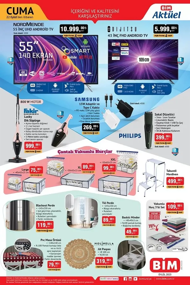 22 Eylül 2023 BİM aktüel ürünler Kataloğu: BİM’e Samsung şarj aleti, 8.5 L airfrryer, perde, tül, tabureli sandalye, traş makinesi geliyor! - 5