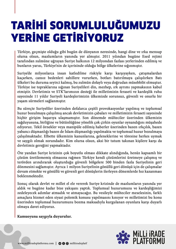 Son dakika: Milli İrade Platformundan Suriyeli mülteciler açıklaması: Tarihi sorumluluğumuzu yerine getiriyoruz - 6