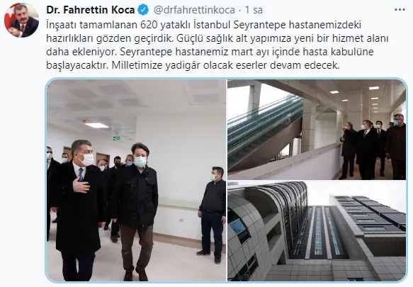 Sağlık Bakanı Fahrettin Koca, Seyrantepe hastanesi için tarih verdi