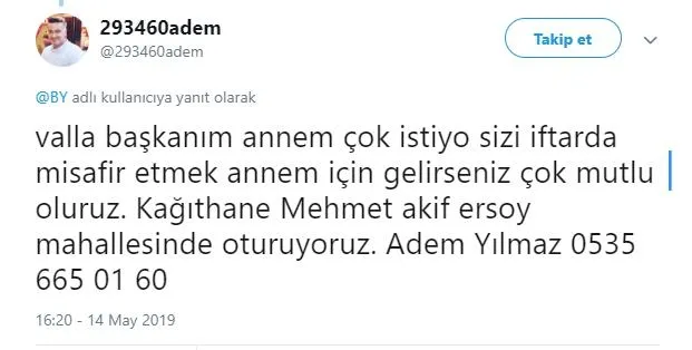 Binali Yıldırım’dan kendisini iftara davet eden vatandaşa anlamlı yanıt