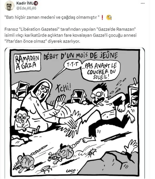 1710185396647.jpeg Müslüman düşmanı Fransız Libération Gazetesi'nden alçak karikatür! Filistinlileri hedef aldılar | Tepkiler çığ gibi... - 7