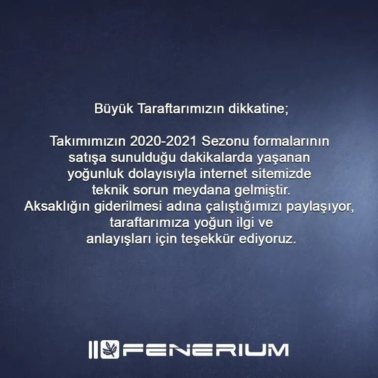 Fenerium çöktü mü, neden açılmıyor? Fenerbahçe 2020-2021 forma fiyatları ne kadar? Açıklama geldi...