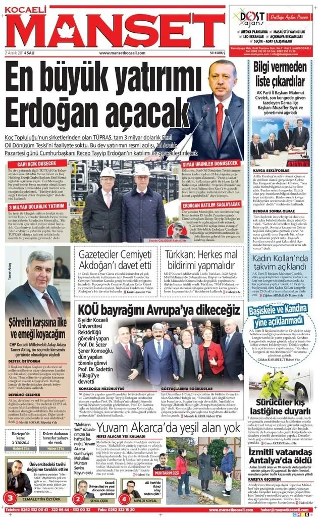 02/12/2014 - Anadolu gazeteleri manşetleri