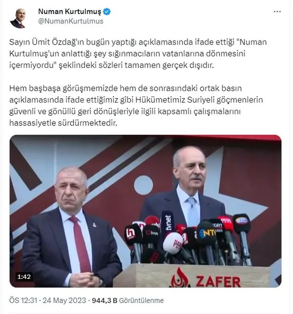 AK Parti Sözcüsü Ömer Çelik’ten Ümit Özdağ açıklaması: Kılıçdaroğlu HDP’ye mi yoksa Zafer Partisi’ne mi yalan söylüyor?